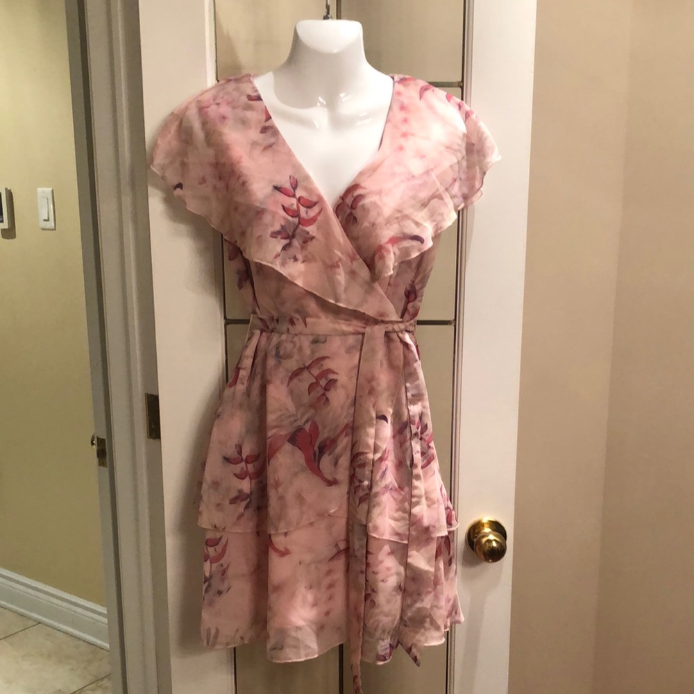 Floral Ruffle Wrap Dress - Pink - Picture 1 of 4